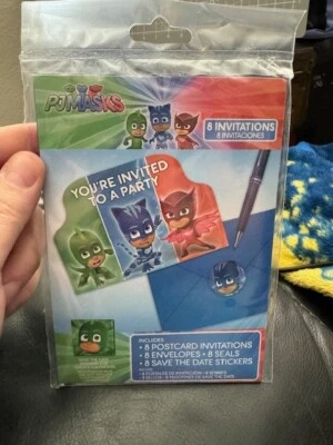PJ MASKS INVITATIONS (8) Birthday Party Supplies Stationery Cards Notes Disney. - Image 1 of 2