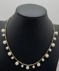 Collar de moda AK11 imitación perla cilindro fino tono dorado 16" - Imagen 1 de 2