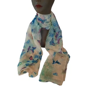 Butterfly Cream 60 Inch Scarf Shawl Wrap - Picture 1 of 6