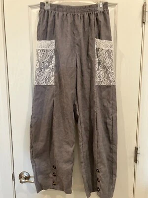 Pantalones de pana ligeros de pierna ancha para mujer con bolsillos de encaje talla mediana  Foto 1 de 4