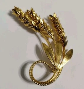 VTG Gold Tone Wheat Sheath Bouquet Brooch Pin Articulated 2 3/8” Swirl - Picture 1 of 8
