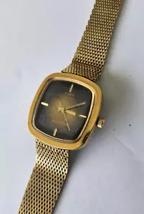 70's Timex Electric Dynabeat Gold Plated Shaded Brown Dial 33mm Men's Watch - Picture 1 of 7