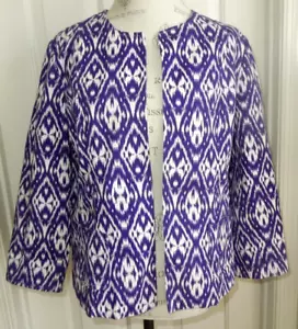 BEQUEMER TIEFLILA & WEISSER CHICO DAMEN BLAZER AUS BAUMWOLLE MIT OFFENER VORDERSEITE IN GRÖSSE 2 LARGE - Bild 1 von 4