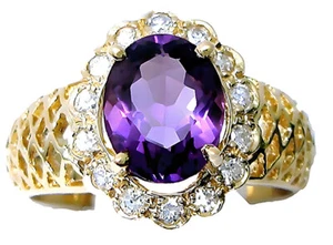 Ring 14 Karat Gelbgold ovaler Amethyst und Diamant - Bild 1 von 5