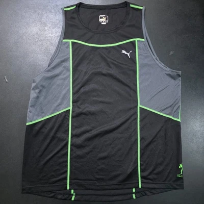 Puma Usain Bolt Tank Top XL Black Gray Green DryCELL Sleeveless Running Shirt - Image 1 of 4