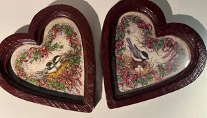 Home Interiors Heart Framed Bird Scenes, Set Of 2, 7.5”x7.5”, Maroon Frames - Picture 1 of 8
