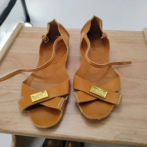 Tarbay Tajali Brown Leather Sandals Women's Size 8 Gold  - Picture 1 of 10