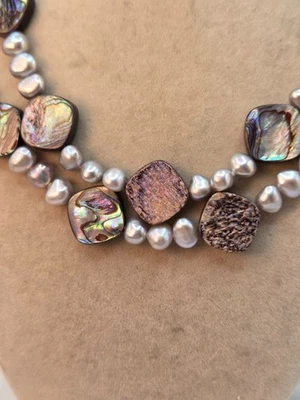 Purple shell and Gray Pearls Endless Necklace,32 Inches Gray Freshwater and shel - Image 1 of 3