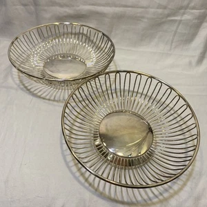 2 Silverplate Wire Round Fruit Bread Baskets Modern Simple 9" and 9 1/2" - Picture 1 of 8
