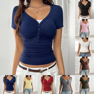 Slim Short-sleeved Lace Patchwork T-shirt Casual Gatherings Classic Style - Picture 1 of 52