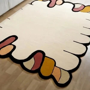 Handmade Wool Abstract Area Rug 5x7 Ivory Beige Modern Tufted Carpet Living Room - Picture 1 of 8