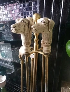 Lovely Antique Solid Brass Georgian Fire Irons Dogs Stands 69cm - Picture 1 of 23