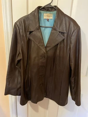 Chaqueta Wilsons de cuero para mujer marrón manga larga cuello muesca botón delantero talla 2XL Foto 1 de 3