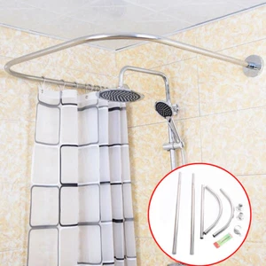 Extendable Corner Shower Curtain Rod Rail 304 Stainless Steel Curved Bath Pole - Picture 1 of 7