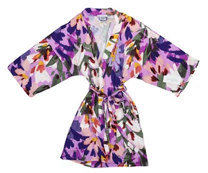 Linea Donatella Abstract Floral Printed Knit w/Pockets Women's Robe NWT Purple - Picture 1 of 4