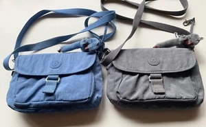 2 x Kipling Small Handbags Shoulder Bag/Crossbody Bag - Blue & Grey with Monkeys - Picture 1 of 20