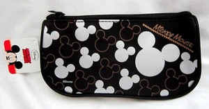 Black with multi Silver Mickey Mouse Heads Pencil Pouch Case with Zipper-New! - Picture 1 of 1