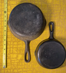 VINTAGE No 5 - 8 Inch & No 3 - 6 1/2 Inch Cast Iron Fry Pan Skillet Made In USA - Picture 1 of 11