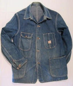 1930S VINTAGE DENIM JEAN CHORE COAT JACKET *SUPER* BIG MAC PENNYS M SOME ASIS P3 - Picture 1 of 24