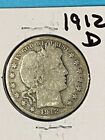 1912 D Circulated Barber Half Dollar 90% Silver and Over 100 Years Old SC12