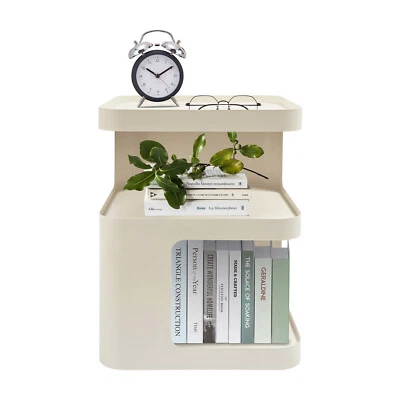 Mesa auxiliar moderna cuadrada crema/negra de 3 niveles mesita de noche moderna mesa auxiliar  Foto 1 de 4