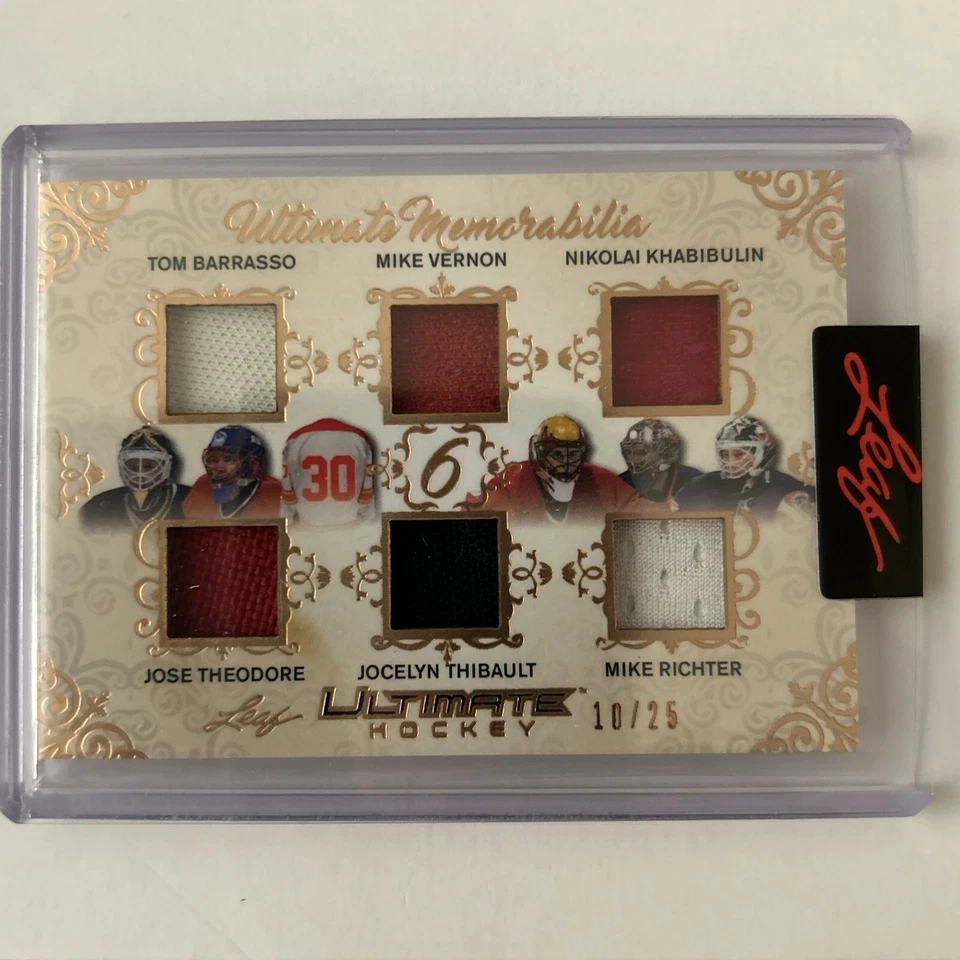 2023 Leaf Ultimate Hockey Game Used 6 Patch /25 BARRASSO VERNON THIBAULR RICHTER - Image 1 of 2