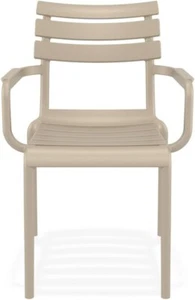 Taupe Plastic Chairs, Set of 4 Stackable Chairs with Armrest for Home & Outdoors - Picture 1 of 8