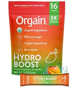 Orgain Organic Hydration Packets Electrolytes Powder - Mango Hydro Boost with...