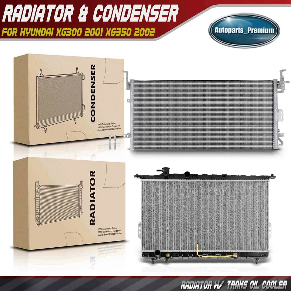 2x Radiador y condensador de CA nuevos para Hyundai XG300 2001 V6 3,0 L XG350 2002 V6 3,5 L Foto 1 de 4