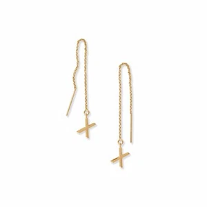 Gold-plated Sterling Silver "X" Initial Threader Earrings - Picture 1 of 1