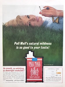 PRINT AD Pall Mall Cigarettes 1962 Natural Mildness Woman Grass Butterfly - Bild 1 von 1
