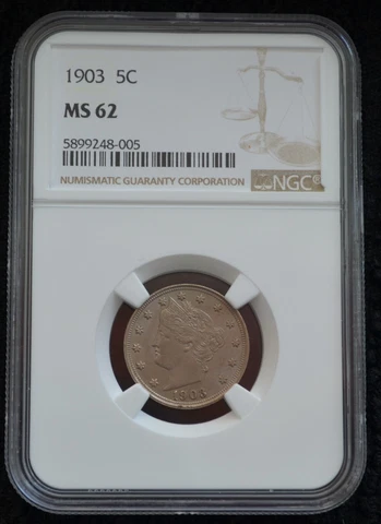 1903 5C Liberty Nickel Graded by NGC as MS 62 Cover