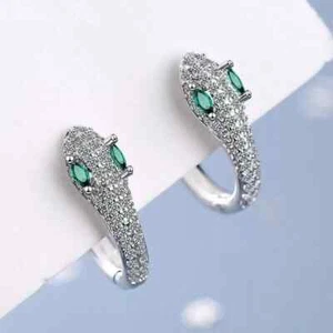 2 Ct Marquise Cut Emerald Lab-Created Snake Hoop Earrings 14K White Gold Plated - Picture 1 of 8
