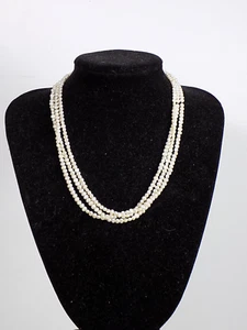 Damen Kette Collier Süßwasser Zuchtperlen 585er Gold Schließe 3 Reihig 47 cm - Picture 1 of 10