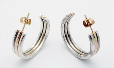 Estate 1" Diameter 6mm Wide Triple Hoop Earrings in 14k Gold & Sterling Silver - Image 1 of 4