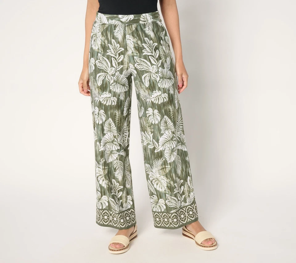 Denim & Co. Calça de praia regular comprimento total perna larga Olive Palm 3X nova - Imagem 1 de 1