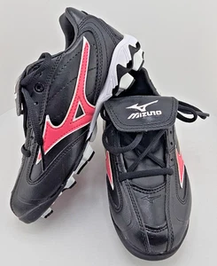 Mizuno Girls Youth Size 4 Softball Baseball Cleats 9-Spike Black Pink NEW - Foto 1 di 13