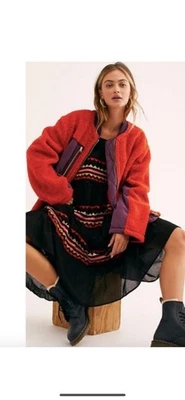 全新带标签 Free People 尺寸 XS Rivington sherpa 夹克辣椒组合拉链闭合 — 第 1/4 张图片