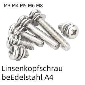 M3M4 M5 M6 M8 Edelstahl A4 Linsenkopfschraube mit Kreuzschlitz & Unterlegscheibe - Picture 1 of 14