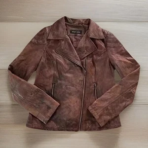 Black Rivet Moto Jacket Size M Brown Soft Distressed Leather EUC - Picture 1 of 11