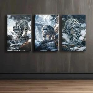 Arte de pared con estampado de animales de leopardo de las nieves 3 piezas enmarcado 50x70 cm - Imagen 1 de 2