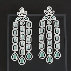 28.79TCW Simulated Moonstone & Sapphire Floral Dangle Engagement Party Earrings - Picture 1 of 6