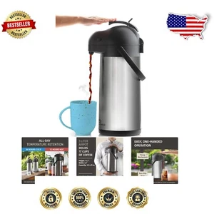 Elegant 102oz Thermal Carafe with Pump - Insulated Hot & Cold Beverage Urn - Picture 1 of 12