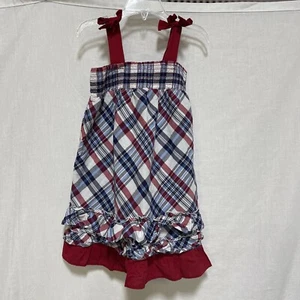 The Childrens Place Girls 3T Dress Plaid Patriotic Summer Ruffle Red White Blue - Picture 1 of 6
