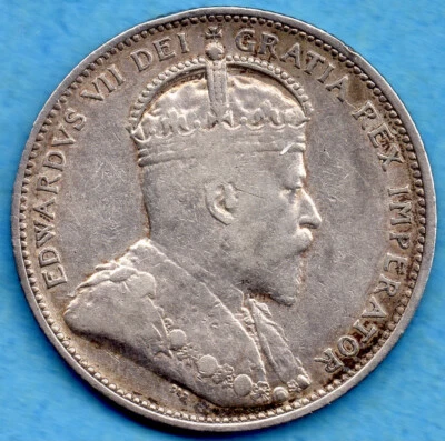 Canada 1910 25 Cents Twenty Five Cent Silver Coin - VF - Image 1 of 2