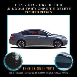 For 2013-2018 Altima Window Trim Chrome Delete Blackout Overlay Kit Gloss Black - Picture 1 of 4