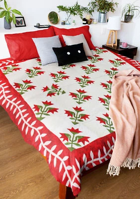 Hand Applique Carolina Lily - FINISHED QUILT - Queen, Elegant Must See Design - Image 1 of 4