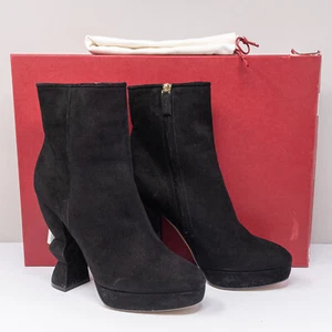 Salvatore Ferragamo Calla Black Suede Platform Booties, Size 11 C - Picture 1 of 11