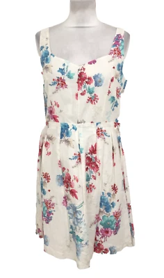 Vestido para mujer French Connection talla 14 blanco azul rosa mezcla pliegues florales nuevo F1 Foto 1 de 4