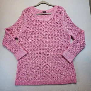 Talbots Damen Pullover Large rosa weiß offen Rauten Strick Rundhals Baumwollmischung - Bild 1 von 10